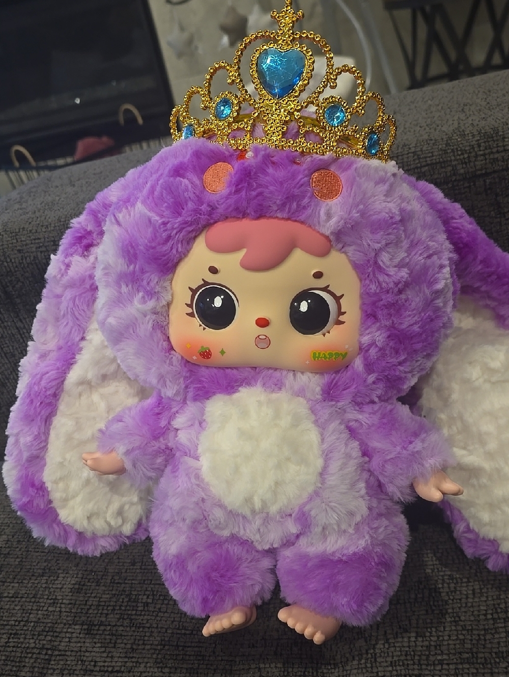 Purple Plush Bunny Doll with Crown - Adorable Kids Stuffed Toy
